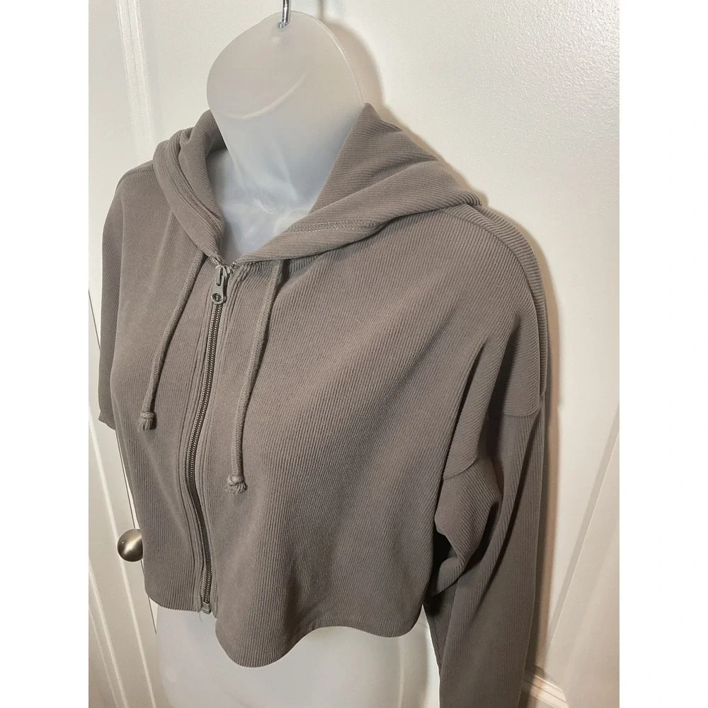 Wild Fable Gray Corduroy Cropped‎ Zip Up Hoodie Size M Womens Crop - Picture 4 of 10